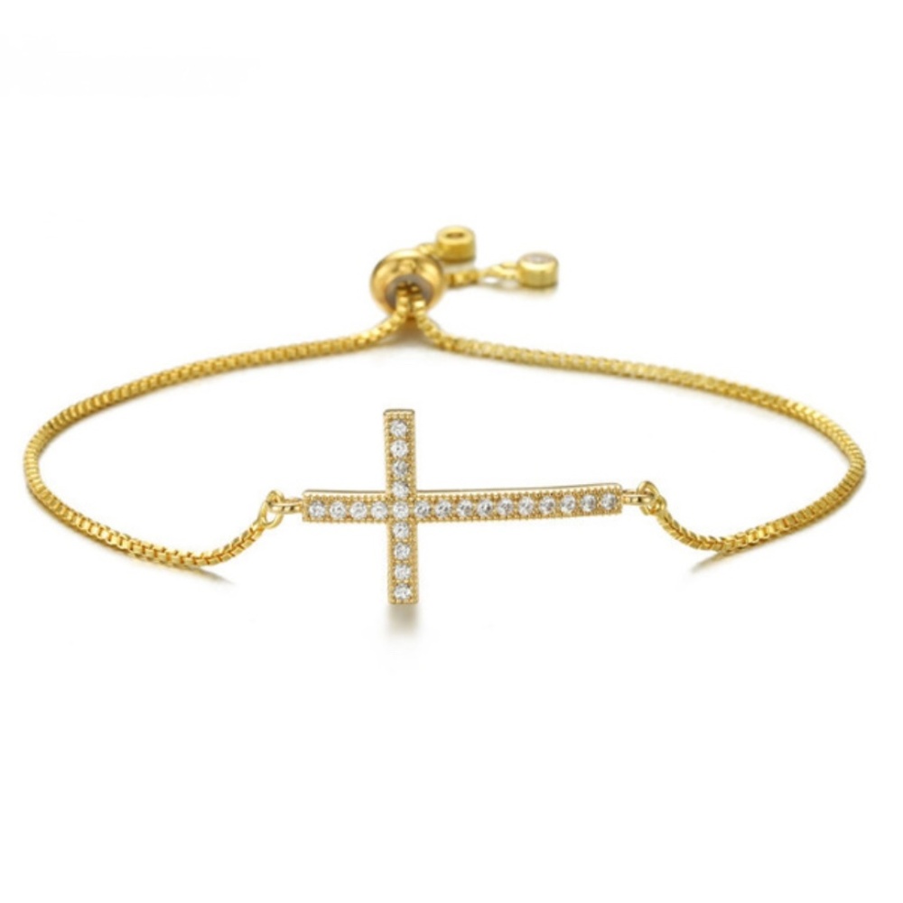 NWT Yellow Gold Cubic Zirconia Cross Bracelet